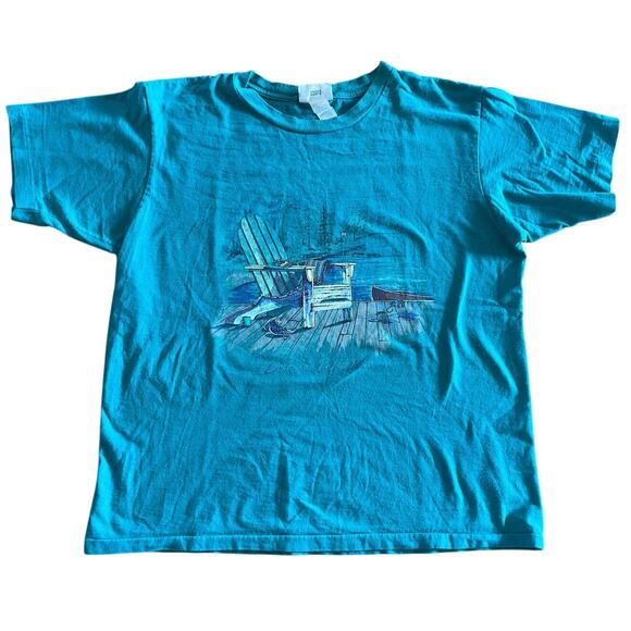 VTG 90s Northern Reflections Lake Dockside Graphic T-Shirt size XL - Picture 1 of 6